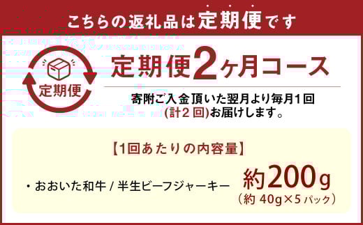 【2カ月定期便】【黒毛和牛】 おおいた和牛/半生ビーフジャーキー 約200g（約40g×5P）×2回 計約400g