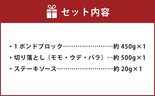 【ブロック ＆ 切り落とし】 おおいた和牛 1ポンドブロック 約450g ・ 切り落とし 約500g 計約950g ステーキソース付