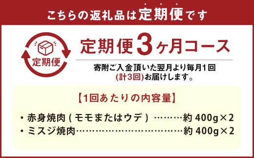 【3カ月定期便】 【赤身 VS ミスジ 食べ比べ！】 おおいた和牛 赤身焼肉 ・ ミスジ焼肉 約1.6kg×3回 計約4.8kg
