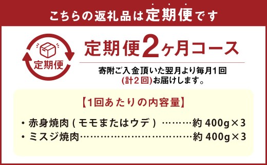 【2カ月定期便】 【赤身 VS ミスジ 食べ比べ！】 おおいた和牛 赤身焼肉 ・ ミスジ焼肉 約2.4kg×2回 計約4.8kg
