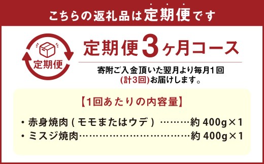 【3カ月定期便】 【赤身 VS ミスジ 食べ比べ！】 おおいた和牛 赤身焼肉 ・ ミスジ焼肉 約800g×3回 計約2.4kg
