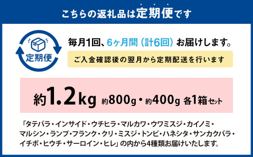 【6ヶ月定期便】おおいた和牛 希少部位4種焼肉セット 約1.2kg（約800g・約400g各1箱セット）×6回 計約7.2kg