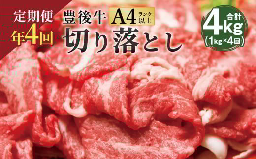 【定期便】おおいた豊後牛 切り落とし 1000g×4ヶ月 計4kg