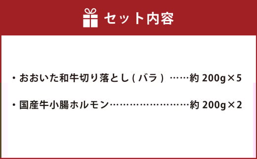 おおいた和牛 切り落とし と 国産牛 小腸 ホルモン セット （合計約 1.4kg ）
