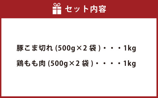 大分県産ブランド豚「米の恵み」・鶏肉 2種 カット済・スライスセット 2.0kg 豚肉 こま切れ 鶏もも肉