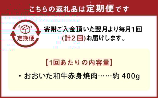 【2カ月定期便】 おおいた和牛 赤身 焼肉 約400g 計約800g