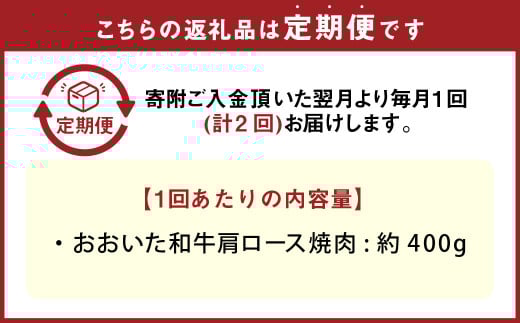 【2カ月定期便】おおいた和牛 肩ロース焼肉 約400g 400g×2回 計約800g