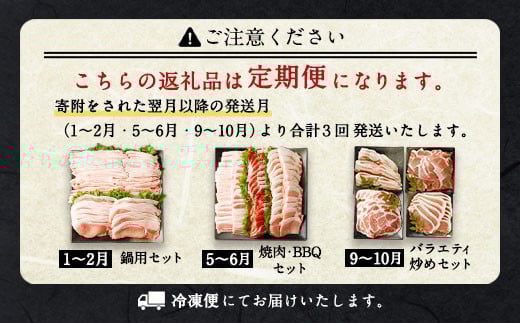 【3回定期便】大分県産ブランド豚「米の恵み」季節の定期便セット 計4.8kg（1～2月・5～6月・9～10月）定期便 豚肉