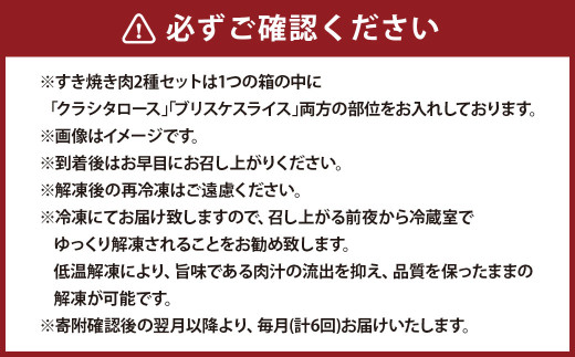 【6ヶ月定期便】おおいた和牛すき焼き用 2種 約600g（クラシタロース・ブリスケスライス）×6回 計約3.6kg