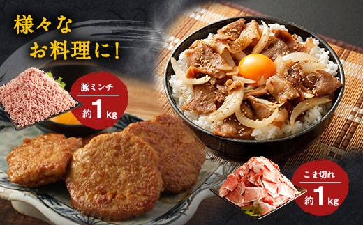大分県産 ブランド豚「米の恵み」こま切れ・ミンチセット 合計2kg 各1kg