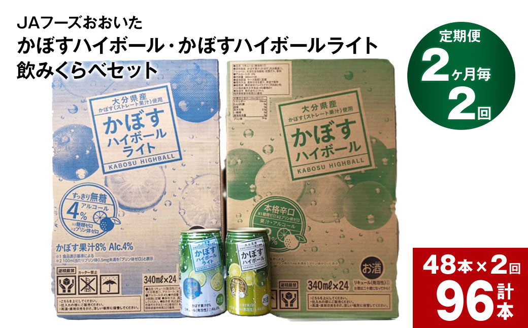【2ヶ月毎2回定期便】JAフーズおおいた　かぼすハイボール+かぼすハイボールライト飲みくらべセット 計96本