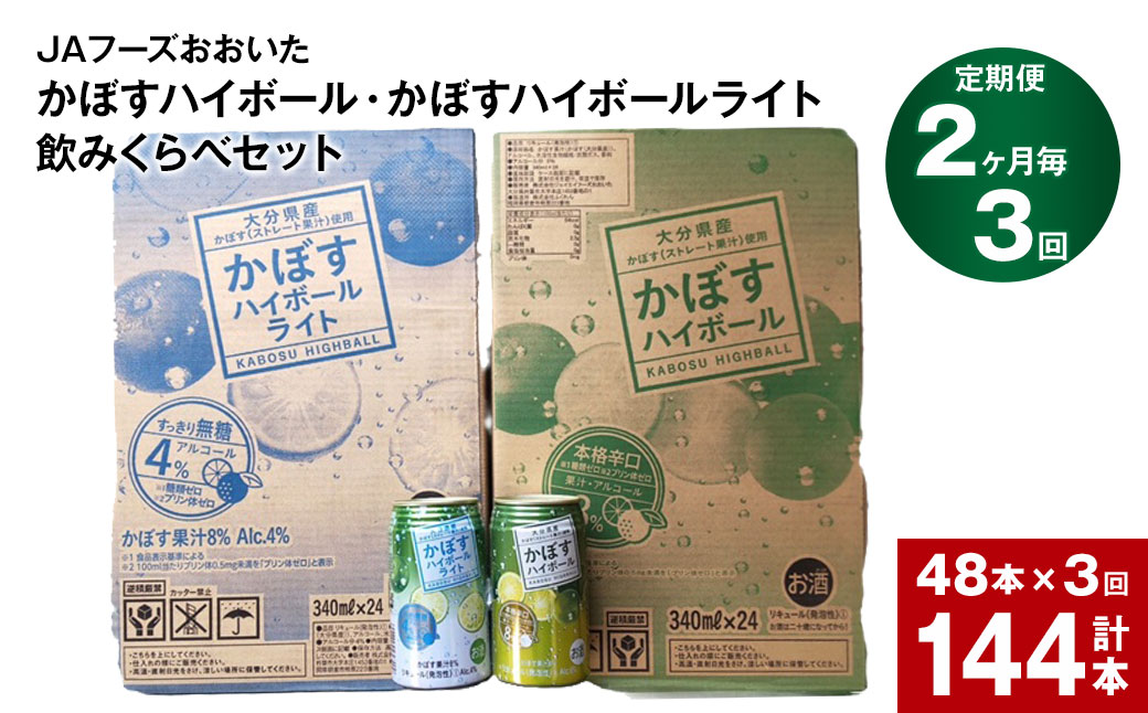 【2ヶ月毎3回定期便】JAフーズおおいた　かぼすハイボール+かぼすハイボールライト飲みくらべセット 計144本