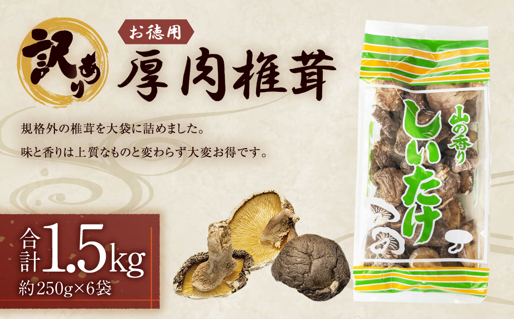 【訳あり】 お徳用 厚肉椎茸 約1500g （約250g×6袋） FPB75