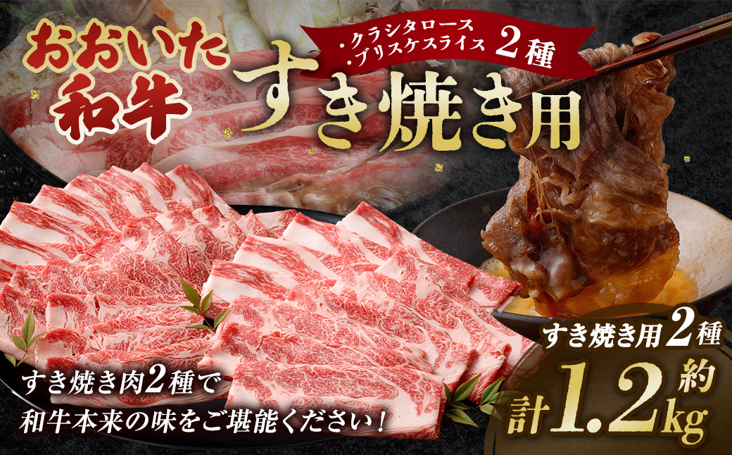 おおいた和牛すき焼き用 2種 計約1.2kg（約600g×2箱）（クラシタロース・ブリスケスライス）