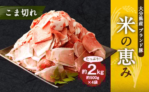 大分県産 ブランド豚「米の恵み」こま切れ 2kg (500g×4袋)
