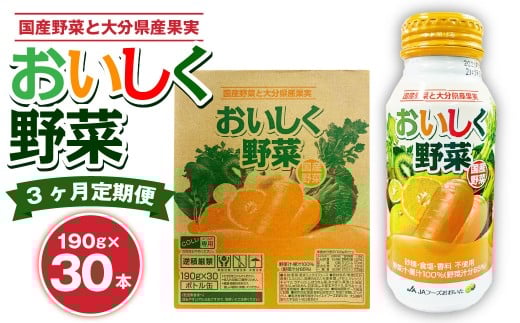 【3ヶ月定期便】 おいしく野菜 1ケース（190g×30本）×3回 計90本