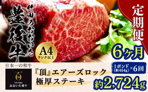 【定期便6回】日本一の和牛 おおいた豊後牛 1ポンド エアーズロック 極厚ステーキ 約454g×6回 計6ポンド （約2724g）