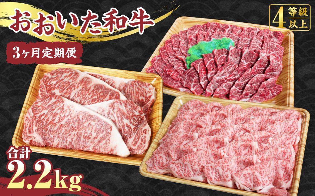 【3ヶ月定期便】おおいた和牛（もも・ロースステーキ・肩ローススライス）定期便