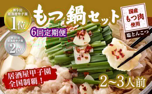 【6ヶ月定期便】もつ鍋 セット 塩とんこつ  2～3人前  【陽はまたのぼる】
