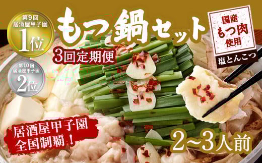 【3ヶ月定期便】もつ鍋 セット 塩とんこつ  2～3人前  【陽はまたのぼる】