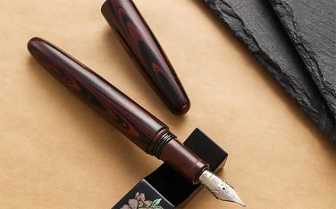 夢万年筆 誠エボナイト マーブルレッド 細字 （F）