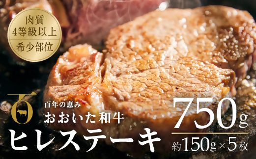 ヒレステーキ おおいた和牛 冷蔵 約150g×5枚 （計750g） 黒毛和牛 A4~A5 牛肉 希少部位 赤身 真空包装 牛肉 ヒレ フィレ ヘレ ステーキ 九州産 ブランド牛 ステーキ肉 バーベキュー BBQ 焼き肉 国産 ヒレ肉 【スピード発送】