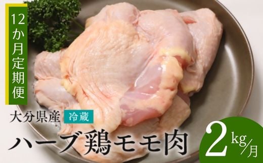 【モモ肉 2kg／12か月定期便】大分県産 ハーブ鶏 計24kg 業務用 冷蔵 配送 国産 九州 鶏肉 鶏もも 定期便 毎月 発送 12回
