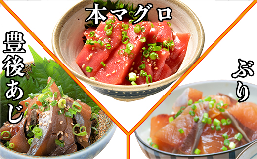 ＜3か月定期便＞りゅうきゅう9種定期便(関あじ・関さば・真鯛・本マグロ・豊後あじ・ぶり・かぼすぶり・豊後さば・太刀魚)[3種×各2食×3回] 海鮮丼 定期便 3回 3ヶ月 漬け丼 大分郷土料理 豊後絆屋 魚 冷凍 クール便 加工品 惣菜 刺身 海鮮 漬け 醤油漬 真空パック 小分け 関アジ 関さば 鯛 マグロ アジ ぶり かぼすぶり さば 太刀魚 ＜101-863＞