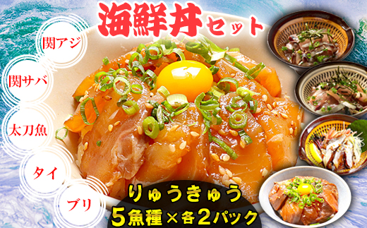 【年内発送】りゅうきゅう5種(関あじ・関さば・太刀魚・真鯛・ぶり)[各2食セット] 海鮮丼 漬け丼 大分郷土料理 豊後絆屋 ふるさと納税 魚 冷凍 加工品 惣菜 おすすめ おいしい 刺身 詰め合わせ おせち セット 産地直送 国産 大分県 海鮮 漬け 真空パック 小分け 惣菜 人気 関アジ 関あじ 関サバ 関さば  太刀魚 タチウオ たちうお 鯛 タイ たい 鰤 ブリ ぶり ＜101-004＞