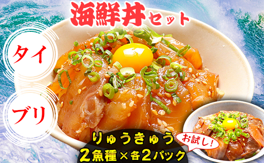 【年内発送】りゅうきゅう2種(真鯛・ぶり)[お試し各2食セット] 海鮮丼 漬け丼 大分郷土料理 豊後絆屋 ふるさと納税 魚 冷凍 加工品 惣菜 おすすめ おいしい 刺身 詰め合わせ おせち セット 産地直送 国産 大分県 海鮮 漬け 真空パック 小分け 惣菜 人気 鯛 タイ たい 鰤 ブリ ぶり ＜101-031＞