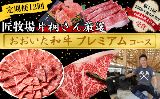 [2月発送開始]＜12か月定期便＞匠牧場 片桐さん厳選【おおいた和牛プレミアムコース】 牛肉 和牛 定期便 12回 12ヶ月 おすすめ 国産 ＜102-822＞ [2月発送開始]