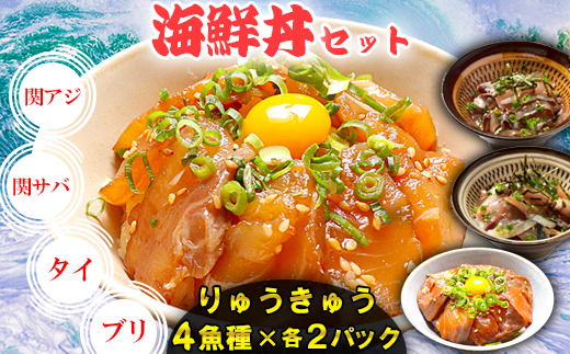 【年内発送】りゅうきゅう4種(関あじ・関さば・真鯛・ぶり)[各2食セット] 海鮮丼 漬け丼 大分郷土料理 豊後絆屋 ふるさと納税 魚 冷凍 加工品 惣菜 おすすめ おいしい 刺身 詰め合わせ おせち セット 産地直送 国産 大分県 海鮮 漬け 真空パック 小分け 惣菜 人気 関アジ 関あじ 関サバ 関さば  鯛 タイ たい 鰤 ブリ ぶり ＜101-003＞