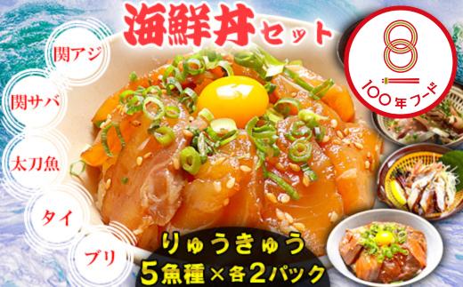 りゅうきゅう5種(関あじ・関さば・太刀魚・真鯛・ぶり)[各2食セット] 海鮮丼 漬け丼 大分郷土料理 豊後絆屋 魚 冷凍 クール便 加工品 惣菜 刺身 詰め合わせ おせち セット 産地直送 国産 大分県 海鮮 漬け 醤油漬 真空パック 小分け 惣菜 人気 関アジ 関サバ 太刀魚 鯛 タイ 鰤 ブリ 100年フード ＜101-004_5＞