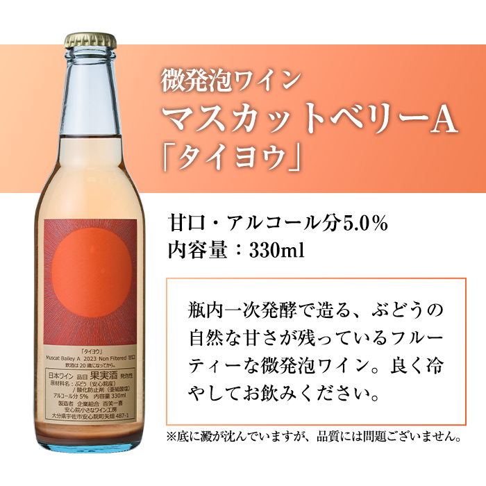 微発泡ワインセット(合計990ml・330ml×3本)ワイン 酒 お酒 微発泡 デラウェア ピオーネ ぶどう 葡萄 飲み比べ セット 安心院 小さなワイン工房 【100800301】【百笑一喜】