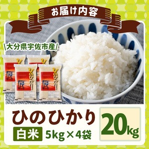 ＜令和7年産・新米＞ひのひかり 白米 (計20kg・5kg×4P) お米 ごはん ご飯【107101202】【あいはな農園】