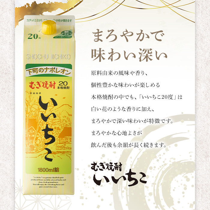 いいちこ パック 20度(1800ml×2本)酒 お酒 焼酎 麦焼酎 アルコール 紙パック 三和酒類【114003101】【一般社団法人　地域商社USA】