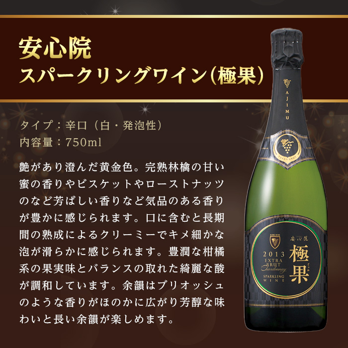 安心院スパークリングワイン 極果(熟成白)(750ml)酒 お酒 ワイン スパークリングワイン ぶどう 葡萄【107305200】【時枝酒店】
