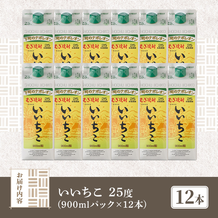 いいちこ 25度 パック(計10.8L・900ml×12本)酒 お酒 むぎ焼酎 900ml 麦焼酎 常温 いいちこ 三和酒類 紙パック【107304400】【時枝酒店】
