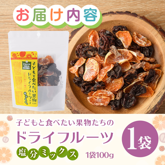 子どもと食べたい果物たちのドライフルーツ 塩分ミックス(100g) ドライフルーツ ぶどう みかん 梅干し フルーツ 果物 砂糖不使用 オイル不使用 塩分補給【100703000】【宮田ファミリーぶどう園】