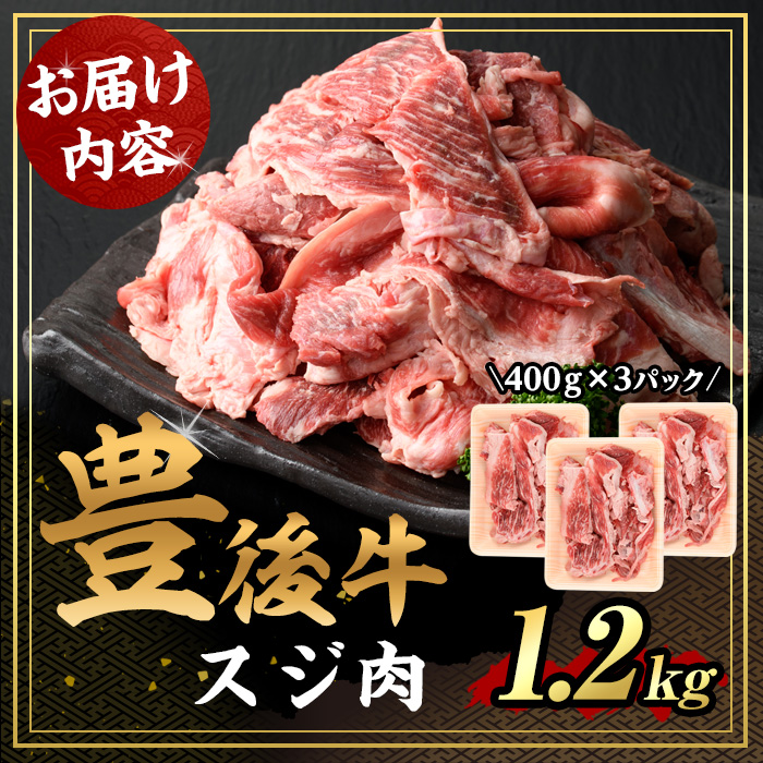 豊後牛 スジ肉(計1.2kg・400g×3個)牛肉 お肉 牛スジ 煮込み パック 冷凍 和牛 国産 大分県産 【106400300】【まるひで】