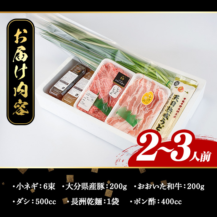 鉄板バル葱屋の ねぎしゃぶセット 豚・牛 食べ比べ (2～3人前) ねぎしゃぶ しゃぶしゃぶ 豚肉 ぶた肉 ぶたにく 牛肉 お肉 鍋セット 乾麺 出汁 だし ポン酢 勝負めし 【110700600】【葱屋おおくぼ】