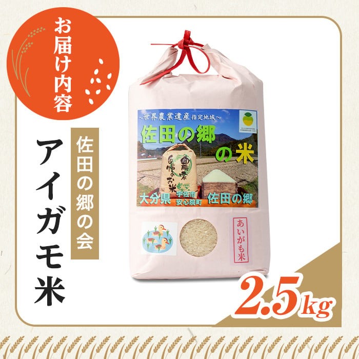 ＜新米・令和7年産＞佐田の郷の米 アイガモ米(2.5kg)お米 白米 ごはん ヒノヒカリ ひのひかり ブランド米 常温 常温保存【111700403】【雅設置プロジェクト　佐田の郷の会】