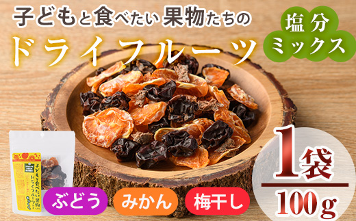 子どもと食べたい果物たちのドライフルーツ 塩分ミックス(100g) ドライフルーツ ぶどう みかん 梅干し フルーツ 果物 砂糖不使用 オイル不使用 塩分補給【100703000】【宮田ファミリーぶどう園】