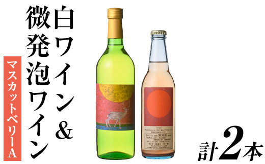 白ワイン＆微発泡マスカットベリーA(合計1.05L・2本)ワイン 白ワイン 酒 お酒 甘口 甘口ワイン アルコール 微発泡 ぶどう 葡萄 安心院産 飲み比べ セット【100800701】【百笑一喜】