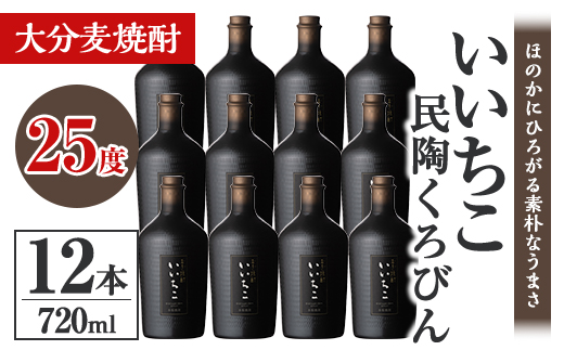 いいちこ民陶くろびん 25度(720ml×12本)酒 お酒 むぎ焼酎 720ml 麦焼酎 いいちこ アルコール 飲料 常温【106105600】【酒のひろた】