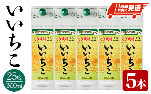 いいちこ 25度 パック(計9L・1.8L×5本)酒 お酒 むぎ焼酎 1800ml 麦焼酎 常温 いいちこ 三和酒類 紙パック【107303600】【時枝酒店】