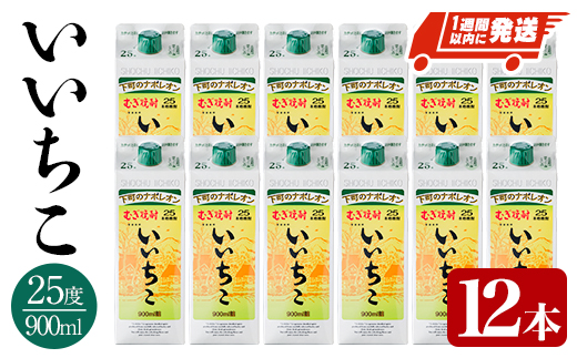 いいちこ 25度 パック(計10.8L・900ml×12本)酒 お酒 むぎ焼酎 900ml 麦焼酎 常温 いいちこ 三和酒類 紙パック【107304400】【時枝酒店】