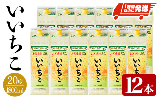 いいちこ 20度 パック(計21.6L・1.8L×12本)酒 お酒 むぎ焼酎 1800ml 麦焼酎 常温 いいちこ 三和酒類 紙パック【107304900】【時枝酒店】