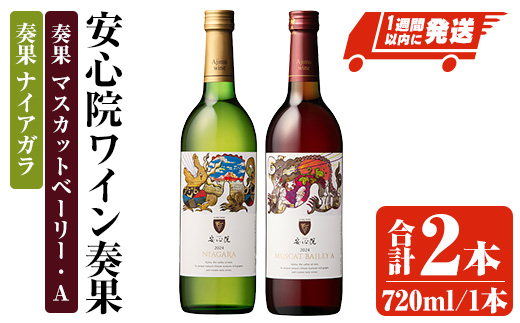 安心院ワイン 奏果セット ナイアガラ/マスカット・ベーリーA (720ml×2本) 酒 お酒 ワイン ぶどう 葡萄 飲み比べ【107306100】【時枝酒店】