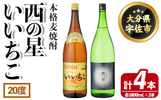 いいちこ 西の星 ビン 20度(合計4本・1800ml×各2本)【114002600】【一般社団法人　地域商社USA】